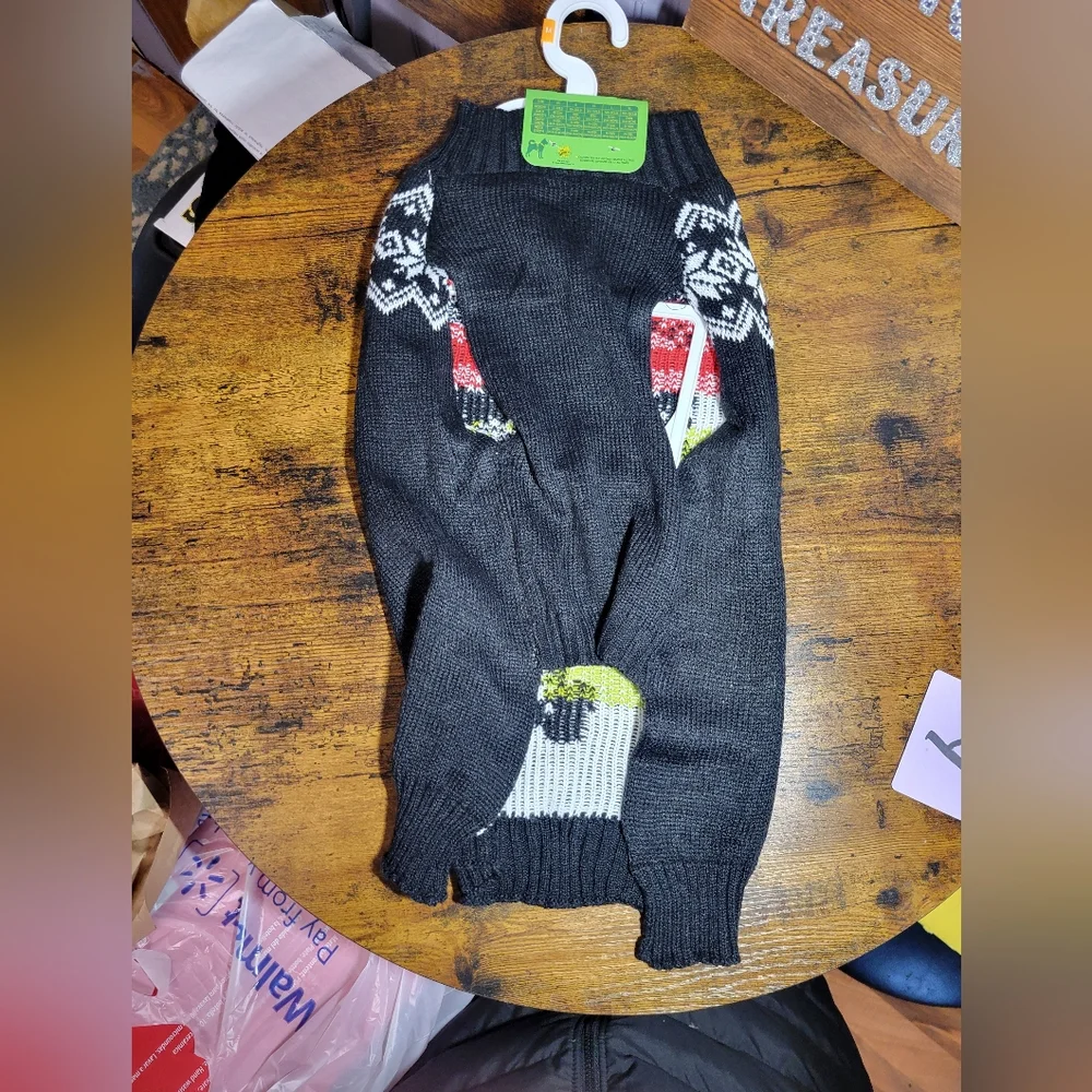 Dr. Suess Grinch Dog Sweater with Santa Hat black background